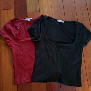 Women's Black and Red Scoop Neck Tops